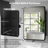 Movo Medicine Cabinet with Mirror, 20 Inch x 28 Inch Farmhouse Black Metal Framed Rectangle Bathroom Mirror Cabinet, Recess or Surface Mount Movo
