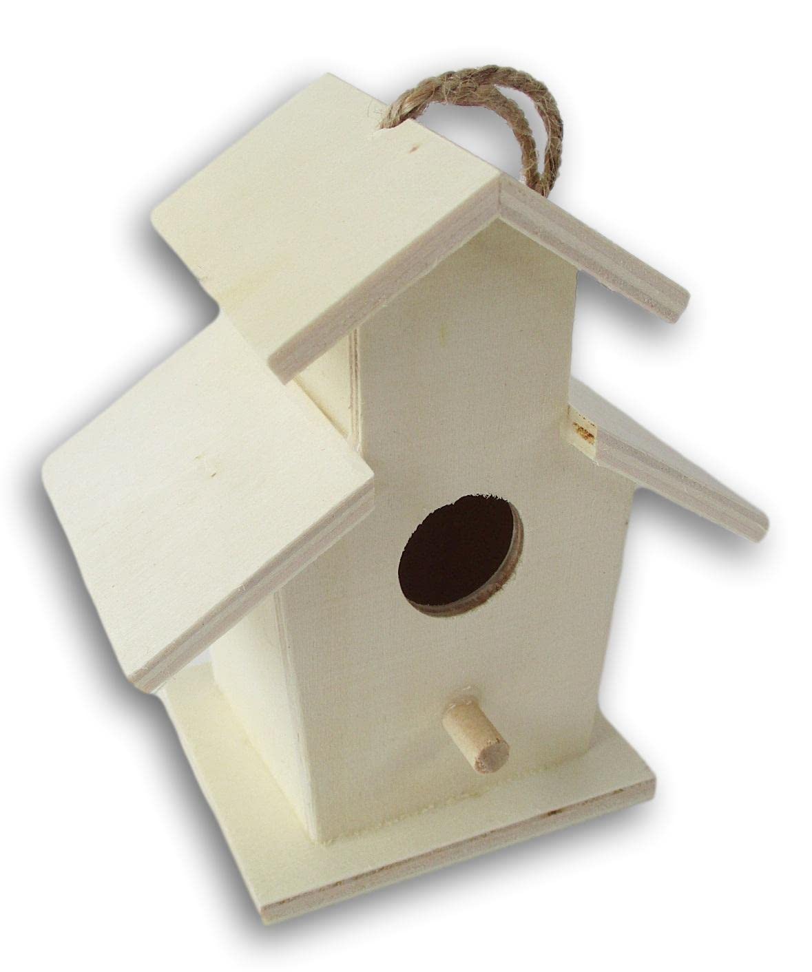 Birdhouse Miniature Wood for Dollhouses, Displays, Crafting, & DIY - 4.25 Inches Tall (Tiered Roof)