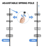 Corner Shower Caddy Tension Pole: Stainless Steel Rustproof 4-Tier Shower Organizer - 47-121 inch Adjustable Bathroom Shelves for Bathtub Shampoo Storage - Tension Rod Floor Standing Bath Rack - Black ESSEME