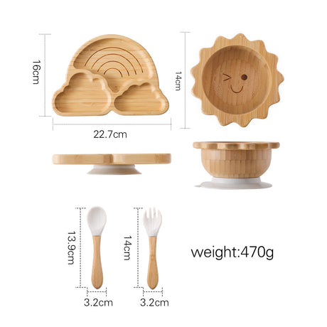 Bamboo Suction Plates Bowls Set for Baby Toddler Divided Platter Food bowl with Silicone Fork & Spoon All-Natural Baby Feeding Set for Baby-Led Weaning, Non-Slip Design let's make