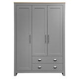 GYYBED Three Door Storage Wardrobe with Cabinets and Two Hanging Rods,Wood Wardrobe Armoire Closet Modern Freestanding Bedroom Armoire Organizer Bedroom Furniture wooden closet(E+Gray) GYYBED