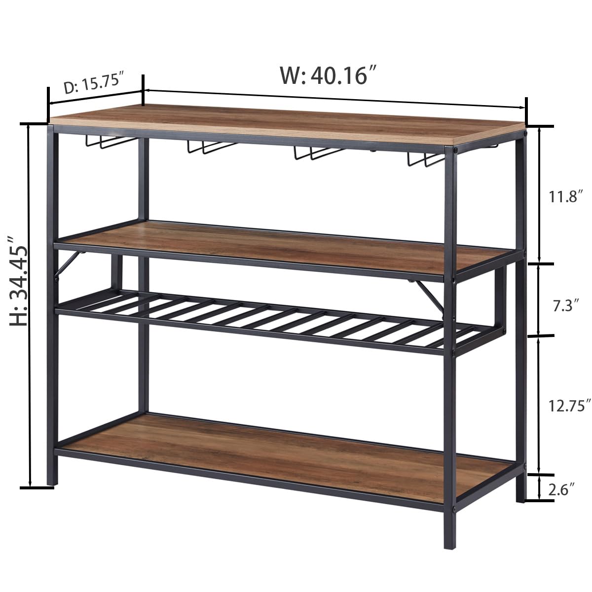 LVB Rustic Oak Wine Rack Table - Modern Freestanding Liquor Cabinet with Glass Holder for Home Bar - WoodArtSupply