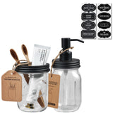 SheeChung Mason Jar Bathroom Accessories Set, 2Pcs Glass Bathroom Accessory Set, Soap Dispenser, Toothbrush Holder, Bathroom Decor, Rustic Farmhouse Decor - Black SheeChung