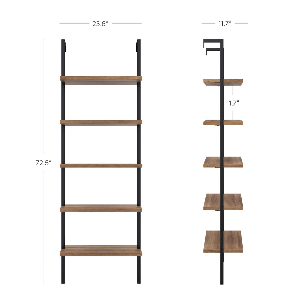 Nathan James Theo 5-Shelf Oak Wood Modern Bookcase, Open Wall Mount Ladder Bookshelf with Industrial Black Metal Frame Nathan James