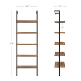 Nathan James Theo 5-Shelf Oak Wood Modern Bookcase, Open Wall Mount Ladder Bookshelf with Industrial Black Metal Frame Nathan James