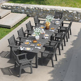 YEFU Outdoor Patio Dining Sets: All Weather 12 Piece Dining Table Set for 10 with Umbrella Hole & Aluminum Frame - Outdoor Furniture 2 Table and 10 Chairs for Outside Backyard/Porch/Deck Grey YEFU