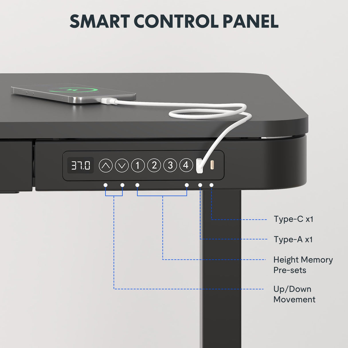 FLEXISPOT Comhar Electric Standing Desk with Drawer Desktop & Adjustable Frame Quick Install w/USB Charge Ports (Black, Wood) FLEXISPOT