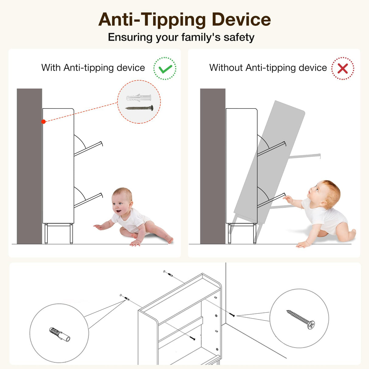 Entryway Shoe Storage Cabinet, Wooden Slim Organizer with 2 Hidden Drawers, Narrow Rack for Shoes, Flip Dresser for Entrance or Hallway, Space-Saving Storage Table, Rustic Brown HMFOR