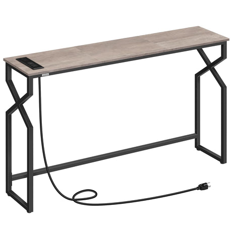 MAHANCRIS Console Sofa Table, 44.9" Entryway Table with Power Station, Narrow Couch Table, Hallway Table, Sofa Table with USB Ports, Metal Frame, for Entrance, Living Room, Greige CTHG113E01 MAHANCRIS