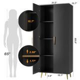 LYNSOM Tall Storage Cabinet, Freestanding Kitchen Pantry Cabinet with Adjustable Shelf and Doors, Floor Storage Accent for Kitchen, Dining Room (Black) LYNSOM