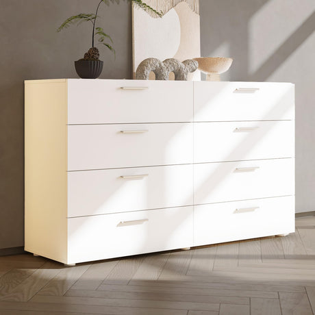 Karl home White Dresser for Bedroom, Wood 8 Drawer Dresser Chest of Drawers, 55 Inch Dresser Bedroom Furniture, Large Dresser Storage Chest with Deep Drawers, TV Stand, 55.1" X 15.7" X 31.5" Karl home