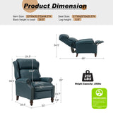 HULALA HOME Genuine Leather Recliner Chair, Traditional Manual Pushback Comfy Seating for Living Room, Thick Cushion & Solid Wood Legs, Wingback Recliner with Nailhead Trim, Turquoise HULALA HOME