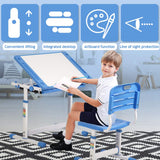 Kids Desk and Chair Set Adjustable Height Ergonomic Children's Table with Storage Drawer Kids Study Homework Desk Table for 3-15 Kids (Blue) Dkeli