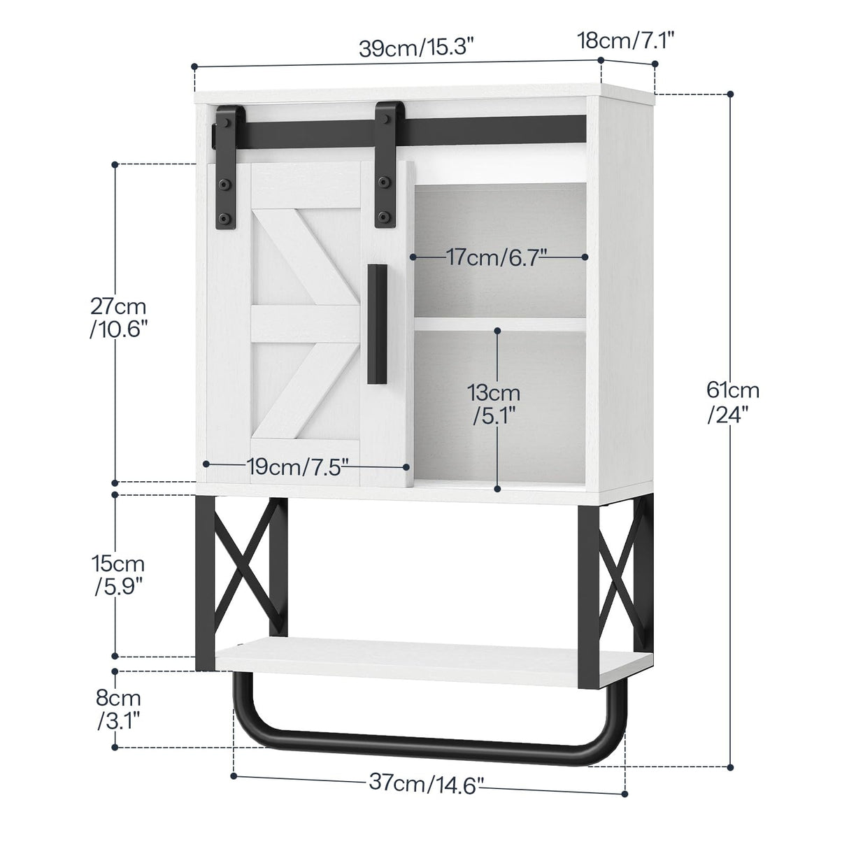 HOOBRO Medicine Cabinet, Farmhouse Bathroom Wall Cabinet with Sliding Barn Door, Adjustable Shelf and Towel Bar, Wall Mounted Storage Cabinet Over The Toilet for Bathroom, Kitchen, Bedroom, White HOOBRO