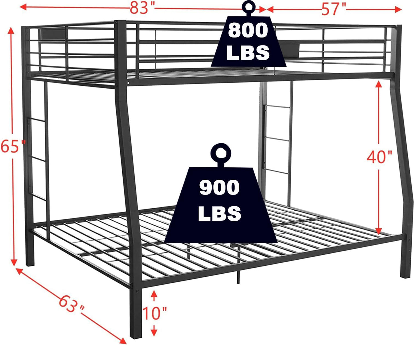 SIMPLEZC Upgraded Version Thicken Heavy Duty Metal Full XL Over Queen Bunk Bed, Stronger Steel Bunk Beds Full XL Over Queen Size Industrial Style with Ladder and Guard Rail for Adults