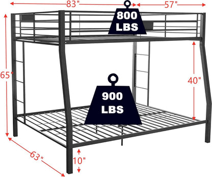 SIMPLEZC Upgraded Version Thicken Heavy Duty Metal Full XL Over Queen Bunk Bed, Stronger Steel Bunk Beds Full XL Over Queen Size Industrial Style with Ladder and Guard Rail for Adults