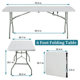 Pazidom 6FT Folding Table, Heavy Duty Plastic Table Portable Fold-in-Half Utility Table Indoor Outdoor Picnic Table w/Handle & Lock for Camping BBQ Party Wedding Market Events, 500LBS Pazidom