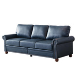 KEIKI 82.68" Chesterfield Sofa, Retro Style Upholstered Faux Leather PU Couch with Storage Space, Rolled Arm, Nailhead for Living Room Bedroom Office Apartment, Navy Blue KEIKI