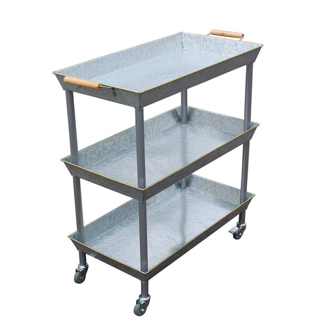 Bar Cart 3 Tier Rolling Utility Cart, Galvanized Metal Serving Cart with Lockable Wheels and Handle, Multi-Functional Storage Organizer for The Kitchen, Home, Restaurant, Vintage Country Décor WoodArtSupply