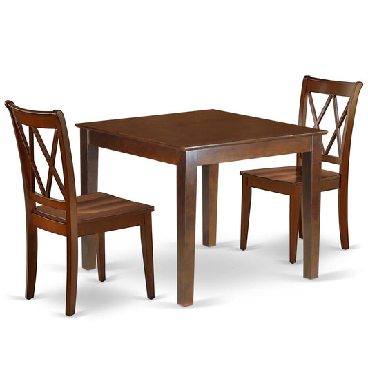 East West Furniture OXCL3-MAH-W Oxford 3 Piece Modern Set Contains a Square Wooden Table and 2 Dining Chairs, 36x36 Inch - WoodArtSupply