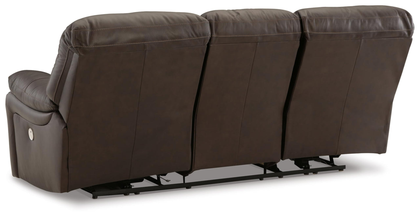 Signature Design by Ashley Leesworth Modern Leather Match Power Reclining Sofa with USB Ports, Dark Brown