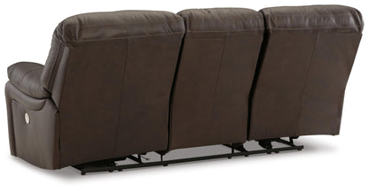 Signature Design by Ashley Leesworth Modern Leather Match Power Reclining Sofa with USB Ports, Dark Brown