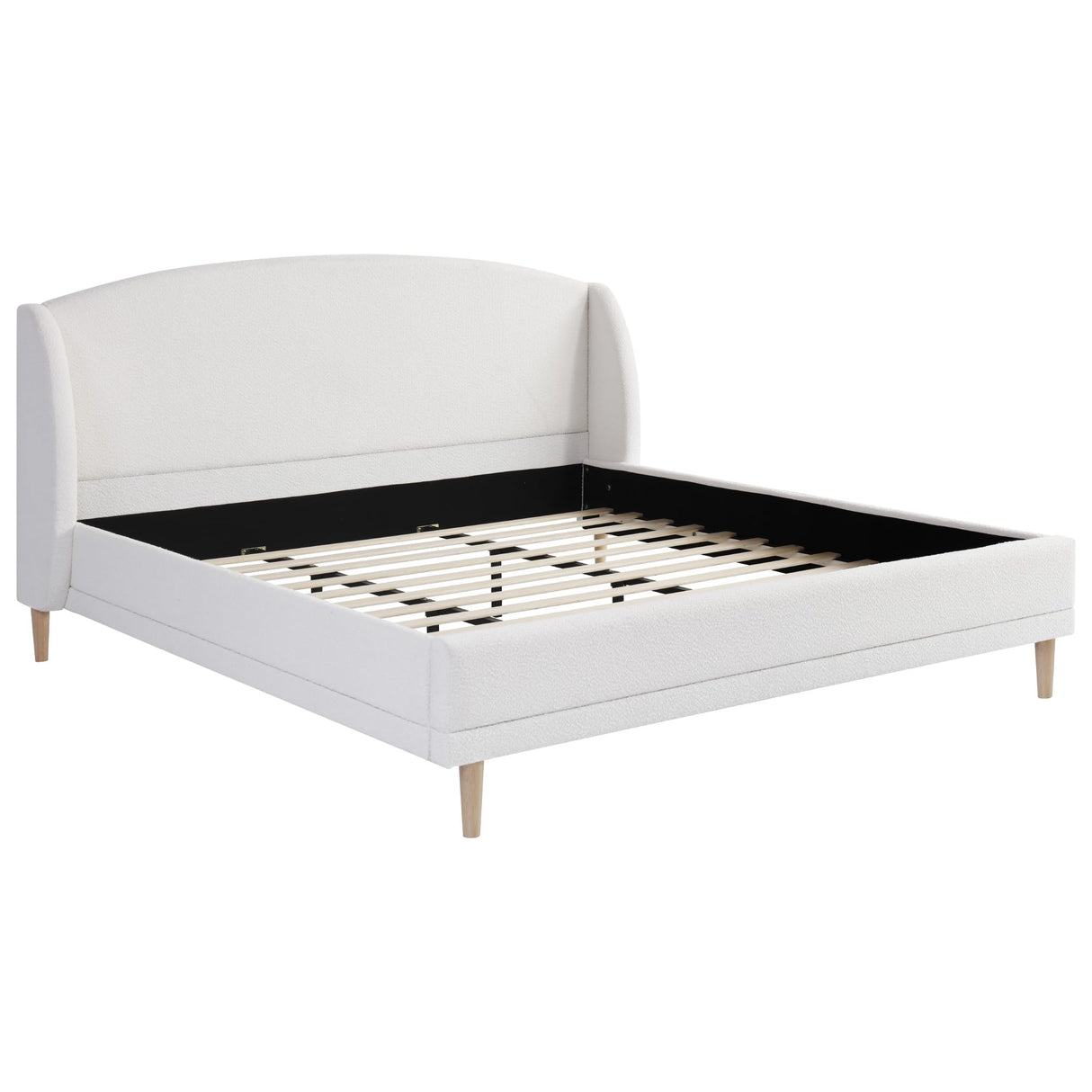Christopher Knight Home Hazel King Size Bed Frame, Upholstered Platform Bed, Soft Boucle Wingback Headboard, Wood Bed Support and Slats, Curved-Shaped Headboard King Beds for Adult, 45.60" H White Christopher Knight Home