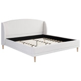 Christopher Knight Home Hazel King Size Bed Frame, Upholstered Platform Bed, Soft Boucle Wingback Headboard, Wood Bed Support and Slats, Curved-Shaped Headboard King Beds for Adult, 45.60" H White Christopher Knight Home