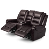 Large Massage Recliner Loveseat with Lumbar Heating, PU Leather Reclining Sofa Chairs, Ergonomic Living Room Chairs with Cup Holders and Remote Control, Brown COSVALVE