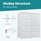OLIXIS Dresser for Bedroom, 8 Storage Drawers, Tall Large Fabric Storage Tower Organizer, Chest of Drawers with Metal Frame Wooden Top for Nursery, Closet, Living Room, Entryway, Classic White OLIXIS