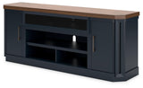 Signature Design by Ashley Landocken Contemporary 83" TV Stand for TVs up to 95" with Fireplace Option, 2 Cabinets, 2 Doors, 2 Adjustable Shelves, Open Cubbies and Cord Openings, Dark Brown & Blue Signature Design by Ashley