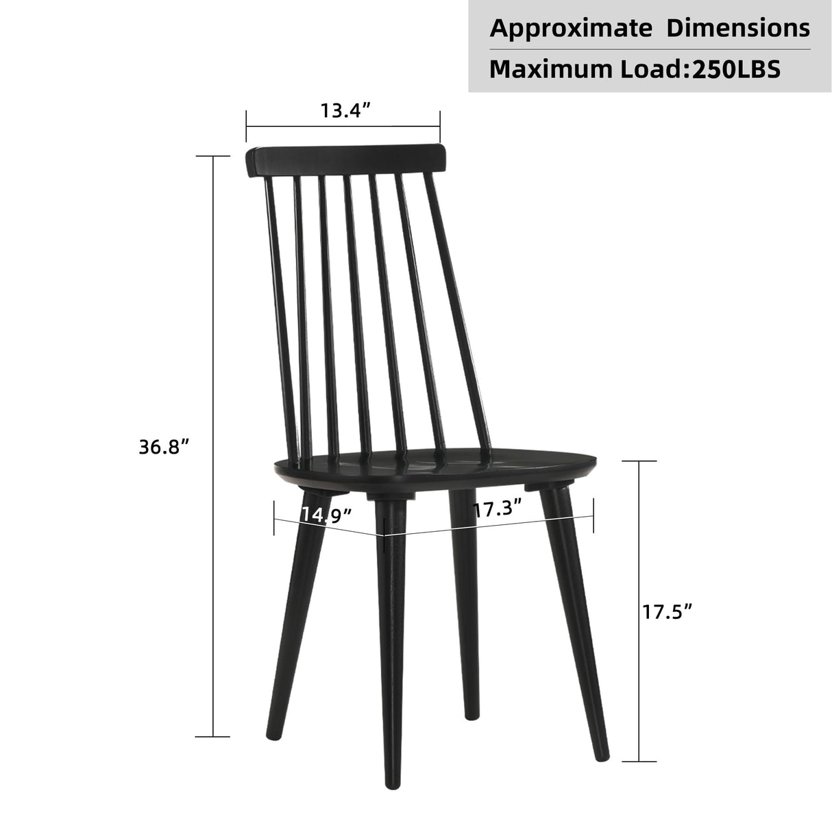 DUHOME Dining Chairs Set of 2 Wood Dining Room Chair Black Spindle Side Kitchen Room Country Farmhouse Chairs Black DUHOME