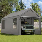 GarveeLife Carport 10x20ft Heavy Duty Carport with Roll-up Windows, Car Canopy Portable Garage with Removable Sidewalls & Doors, Car Canopy with All-Season Tarp for Car Boat Truck Motorcycle, Grey GarveeLife