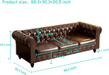 ReyTinn Modern Chesterfield Button-Tufted Couch, 88" Brown PU Leather 3 Seater Sofa, Home Luxury Upholstered Sofa Deep Seat Couch for Living Room Apartment Home Office ReyTinn