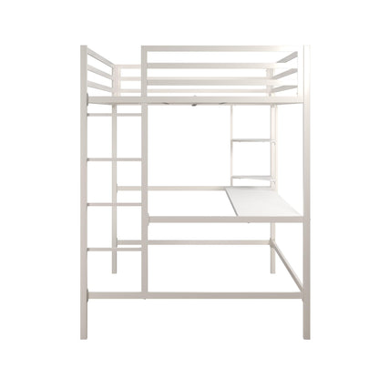 Novogratz Maxwell Metal Full Loft Bed with Desk & Shelves, Off White