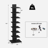 TUTOTAK Narrow Bookshelf, 8-Tier Bookcase with LED Lights, Spine Book Shelf for Small Space, Corner Standing Shelf for Living Room, Office, Study, Entryway, Black BS06BK008L TUTOTAK