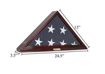 Custom Personalized Solid Wood Triangle Glass Front Flag Display case - WoodArtSupply