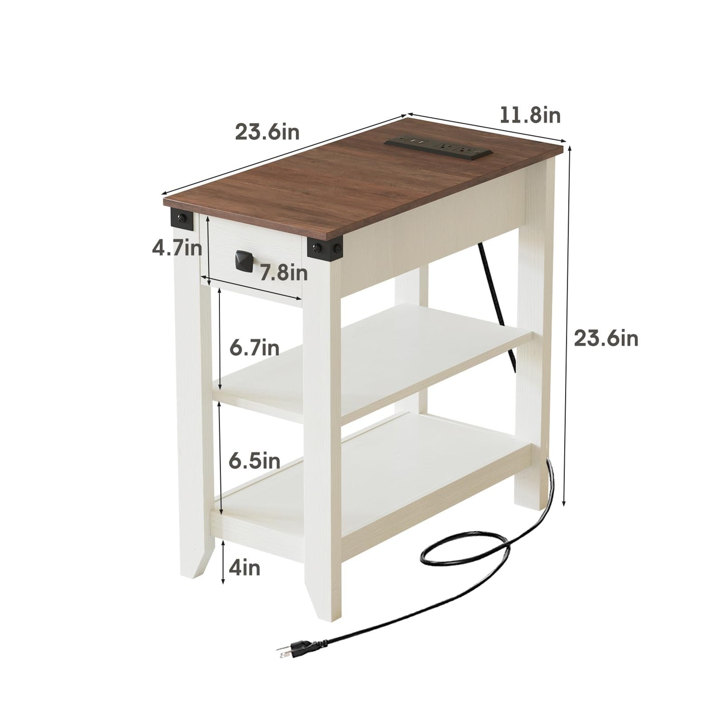 Fameill End Tables Living Room Set of 2, Narrow Side Table with Charging Station, Small Bedside Table for Small Space, Skinny Nightstand with Storage Drawer, White - WoodArtSupply