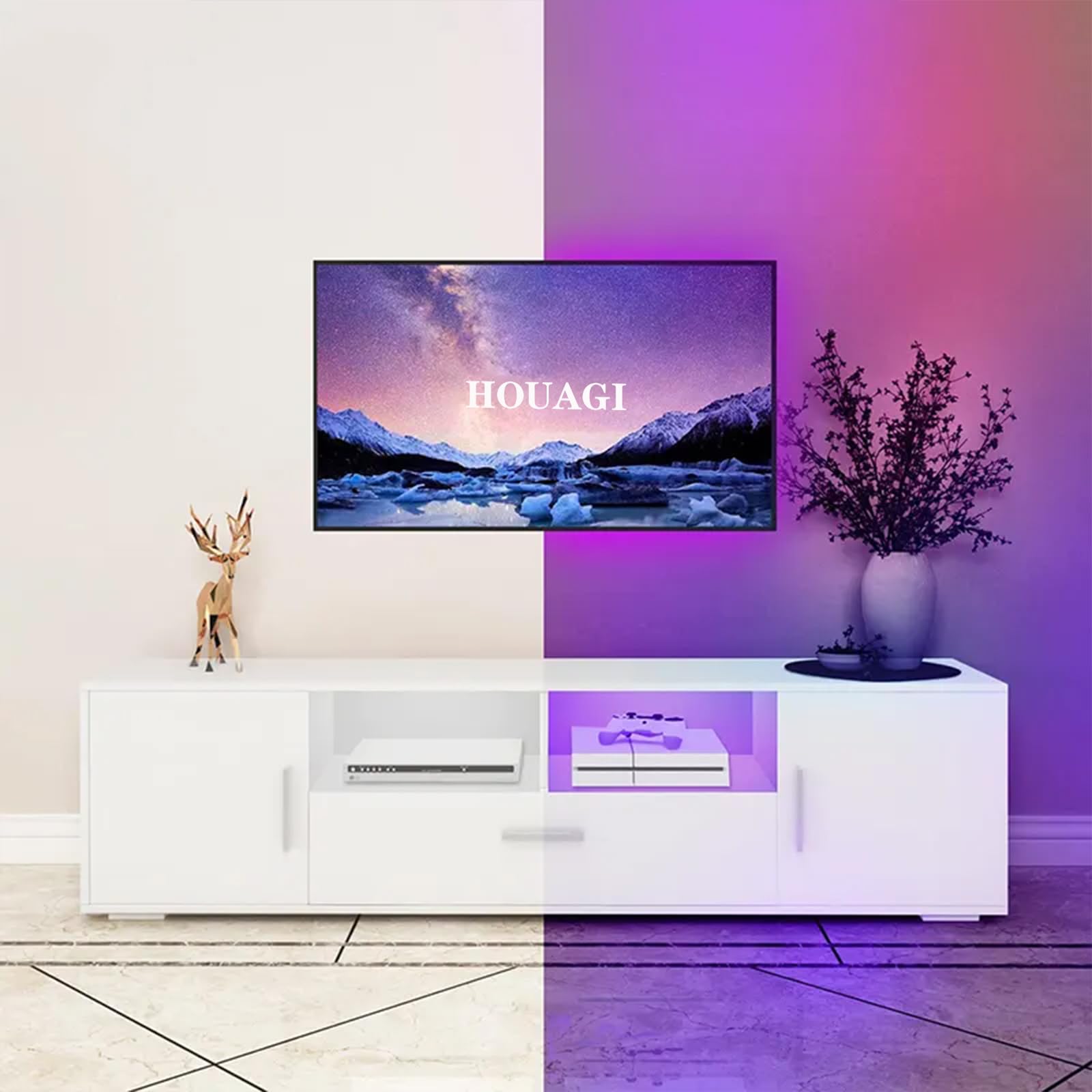 HOUAGI LED TV Stand, Modern White Entertainment Center with Drawers, Ideal TV Stands for Living Room and Bedroom, Fits TVs Up to 70 Inches,White - WoodArtSupply