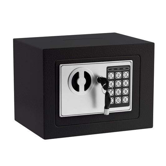 Safe Box Money Cash Safe with Digital Keypad & Keys Gun Safe Mini Security Lock Safe Boxes for Coin Home Office Hotel Rooms Business Jewelry Gun (Black)