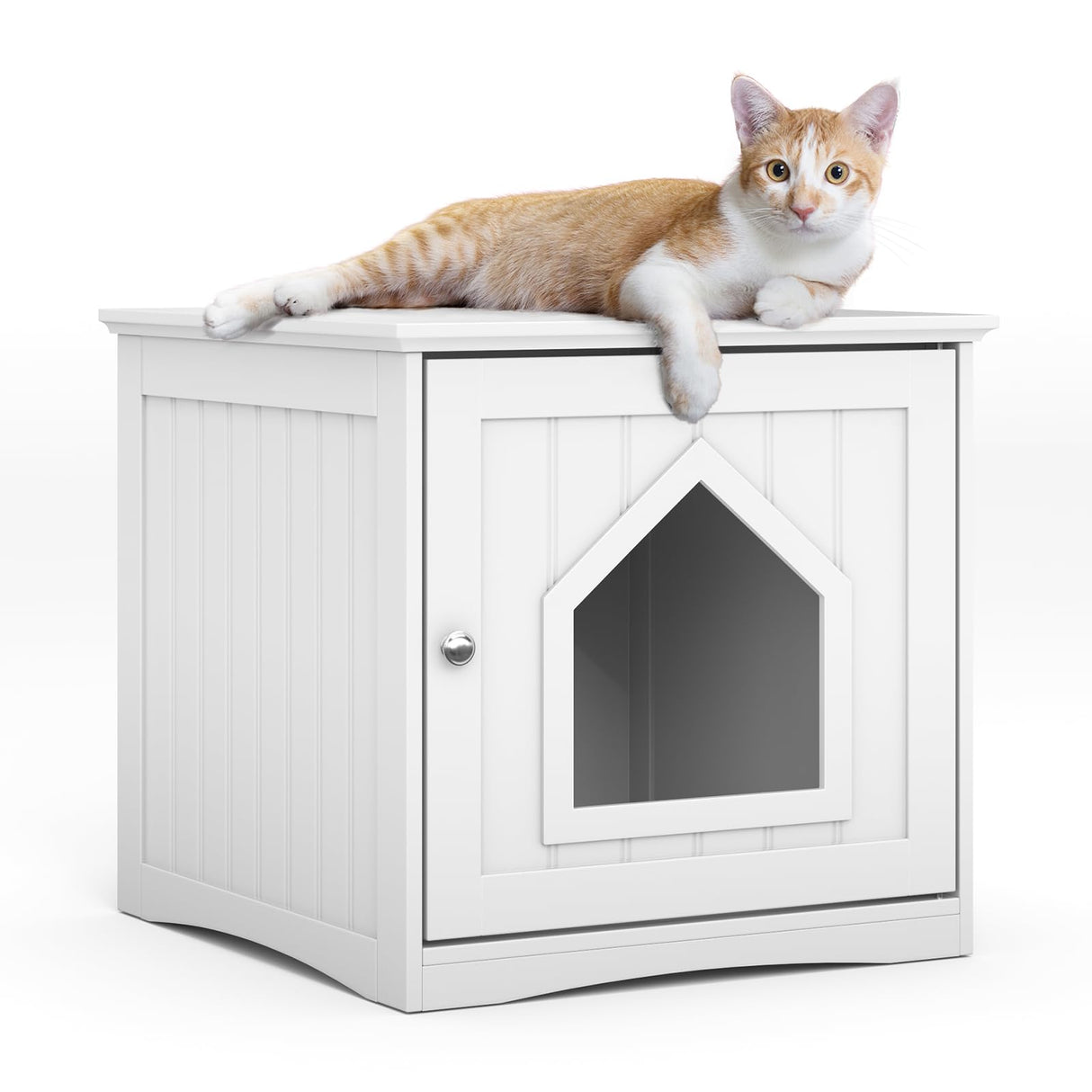 HAPPAWS Cat Litter Box Enclosure Furniture, Modern Cat Box Furniture Hidden, Sturdy Wooden Night Stand & Cat House Side Table, Easy Assembly, Fit Most of Litter Box, White HAPPAWS