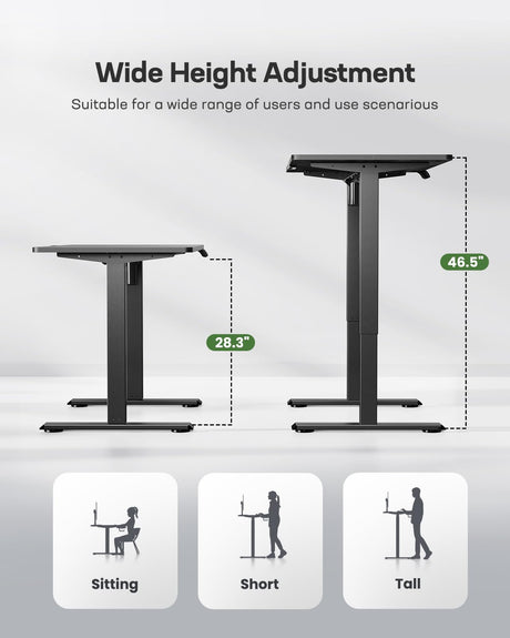 Marsail Electric Standing Desk Adjustable Height, 48 * 24 Inch Sit Stand up Desk for Home Office Furniture Computer Desk with 3 Memory Presets, Headphone Hook Marsail