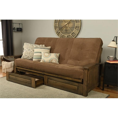 Kodiak Furniture Washington Queen Size Futon Frame with Storage Drawers - Wood Futon Frame with Mattress Included in Mocha Brown Color