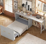 Bellemave Twin Size Murphy Bed, Cabinet Bed with Desk, Farmhouse Murphy Cabinet with Desk, Noisy Free, for Guest Bedroom, Living Room, Office, Gray Bellemave