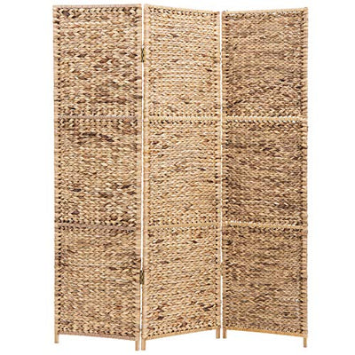 MyGift Handwoven Seagrass 3 Panel Room Divider Screen with Wood Frame, 6FT Folding Partition Room Divider, Brown 57.25''W x 70''H