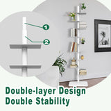 LXSEHN 9 Tier Metal Spine Bookshelf Tower, Adjustable Vertical Spine Book Tower Floor, Metal Vertical Bookshelf for Study Room,Living Room,Office,Bedroom (White) LXSEHN
