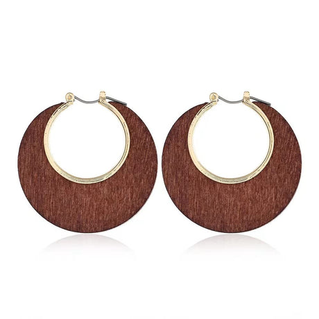 Boho Handmade Wooden Hoop Geometry Drop Dangle Earrings Lightweight Retro Round Wood Hollow minimalism Earrings for Women Jewelry Gifts (Brown Earrings) SUANTIANMG