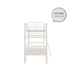 REALROOMS Serenity Studio Twin Metal Loft Bed with Integrated Desk and Shelves, Off White REALROOMS