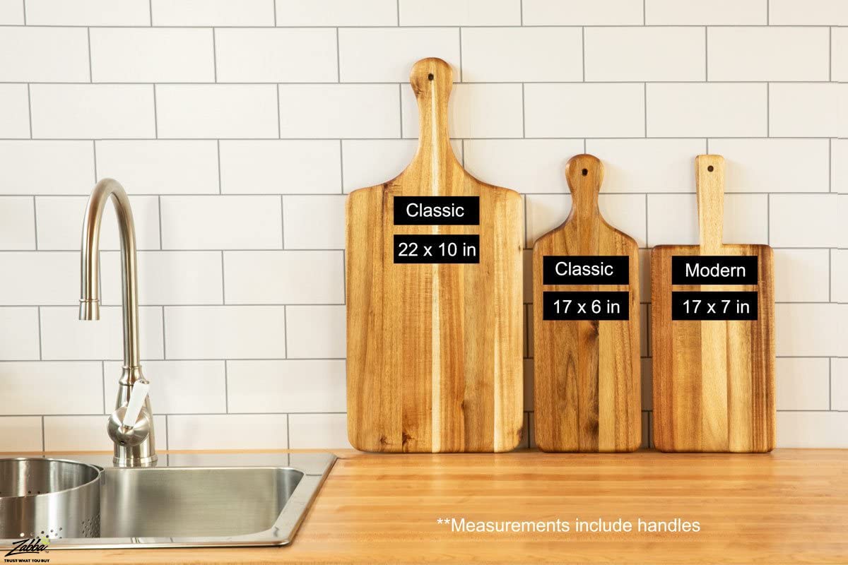 Villa Acacia Wooden Cutting Board - 17 x 7 Inch Wood Board Serving Tray for Bread and Cheese with Handle - Decorative Charcuterie Boards for New Home, Wedding Gift Thirteen Chefs