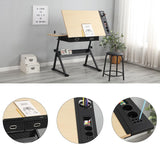 Mochalight Drafting Table, Height Adjustable Drawing Desk with Stool and 2 Storage Drawers for Home Office, Multifunctional Tilting Tabletop Craft Table Desk Mochalight